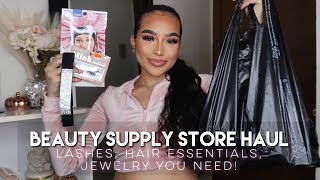 BEAUTY SUPPLY STORE HAUL  Lashes Hair Essentials amp Jewelry YOU NEED [upl. by Starlin]