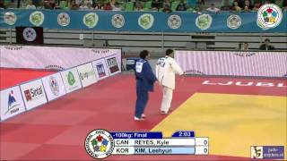 Judo 2013 World Championships Junior Ljubljana Reyes CAN  Kim KOR 100kg final [upl. by Virgy]