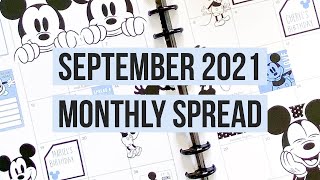 Plan With Me  September 2021 Monthly Spread  Disney Page  Big Happy Planner [upl. by Yleen]