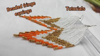 How to make beaded fringe earrings beaded fringe earrings tutorials native American beaded earring [upl. by Haden]