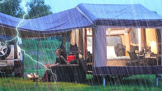 9999 Inflatable Tent Trailer Camping in the Rain ☔ Awesome Air Conditioner and AllInOne Kitchen [upl. by Jelle]