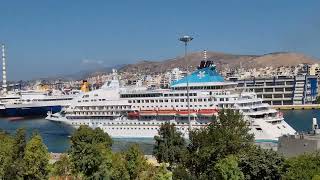 CELESTYAL CRYSTAL horn salute and last departure from Piraeus Port [upl. by Raamaj]