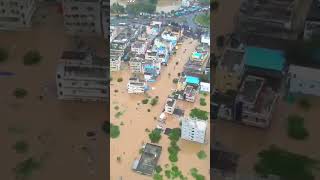 విజయవాడ లో వరద బీభత్సం  vijayawada heavy rains drone videos [upl. by Ahsikan]