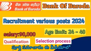 BANK OF BARODA RECRUITMENT 2024 I BANK JOBS I BOB BANK JOBS 2024 I JOBS IN TELUGU I PNK education [upl. by Ime660]