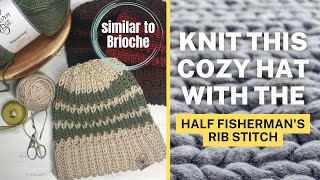 How to knit the Half Fishermans Rib Hat Similar to Brioche Stitch [upl. by Letney259]