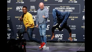 UFC 248 Israel Adesanya Yoel Romero Have Dance Off After Staredown  MMA Fighting [upl. by Nelhsa]