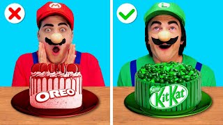 Mario vs Luigi  RED VS GREEN Food Challenge Eating Only 1 Color Snacks Challenge [upl. by Bev465]