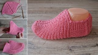 Бесшовные удобные следки спицами  Seamless slippers knitting pattern [upl. by Groos]