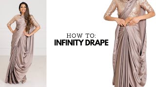 Infinity Drape with Satin Silk Saree  ammavari saree draping  saree blouse new trends  Tia Bhuva [upl. by Abba]