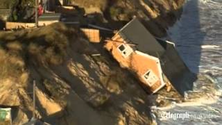 Aerial view homes fall into sea in Hemsby Norfolk after tidal surge [upl. by Hernandez]