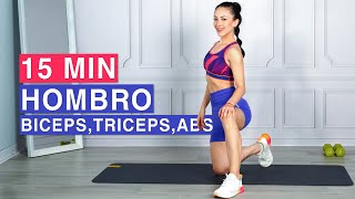 15 Min Brazos y Abdomen  Rutina sólo mancuernas  Tren superior  Hombro Bíceps y Tríceps [upl. by Morganica]