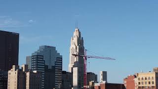 This is a drone shot of the LeVeque Tower in downtown Columbus Ohio [upl. by Gnagflow]