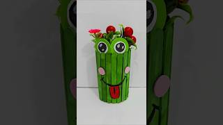 Flower Pot Craft idea Using icecream Stick  Frog Craft viralshort youtubeshorts shortsfeed diy [upl. by Anyr]