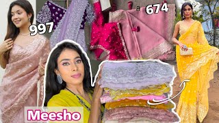 MEESHO Saree Haul Meesho Organza Saree Haul Meesho Saree starting 674  Meesho partywear sarees [upl. by Gaulin]