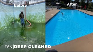 THIS HUGE POOL WAS CLOSED 🤮2 YEARS LETS CLEAN  Pressure washing  Restoration [upl. by Benson]