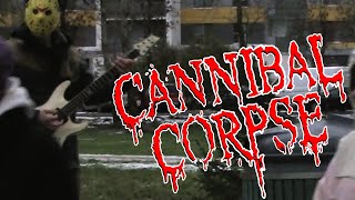 BRUTAL DEATH METAL IN PUBLIC Cannibal Corpse Jason Voorhees playing guitar [upl. by Synn]