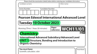 A level  Chemistry  Unit 1  October 2023  Pearson Edexcel [upl. by Sand]