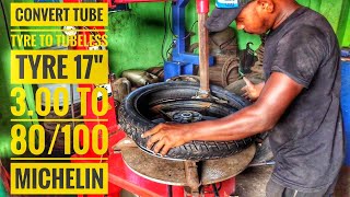 how to fit tubeless tyres in bike Tubelesstyrefittingconvert tube tyre to tubeless tubelesstyres [upl. by Sol]