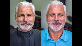 How To Cut and Style a Side Parted Slick Back Disconnection inc beard trim and moustache shape 13 [upl. by Sigvard]