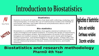 Introduction to Biostatistics  Biostatistics and Research methodology  PharmD 4th year [upl. by Yllor790]