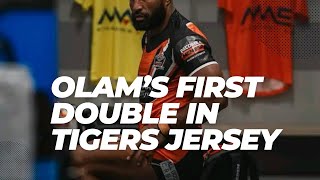 Justin Olam scored a double for the Tigers  NRL Round 4  2024 justinolam nrl2024 [upl. by Storer]