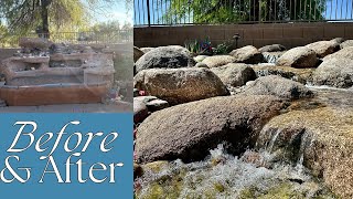 TRANSFORMATION  Goodbye Fountain Hello 18 long PONDLESS waterfall in a beautiful Arizona backyard [upl. by Aurthur361]