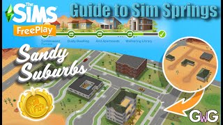 The Sims Freeplay Guide to Sim Springs Sandy Suburbs [upl. by Aicilef]