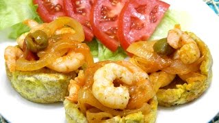 Tostones Rellenos con Camarones Fried Plantains stuffed with Shrimp [upl. by Jehanna]