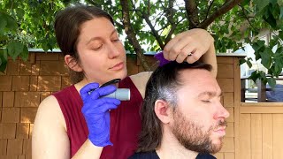 ASMR Outside Real Person Scalp and Skin Check Exam with Light Magnifier and Brushing [upl. by Perri933]