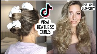 VIRAL TIKTOK HEATLESS CURLS SALON BLOW OUT AT HOME WITH NO HEAT Medium amp Long Hairstyles [upl. by Koch]