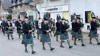 Ballater Pipe Band playing 51st Highland Div on the march through Braemar Scotland in Sept 2023 [upl. by Lambertson]