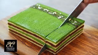 Matcha Layer Cake Recipe 抹茶のオペラの作り方  Emojoie Cuisine [upl. by Neelac]