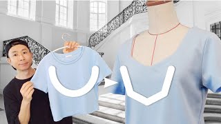 Tシャツリメイク、ダイヤモンドネックの作り方、お姫様感のあるネックライン [upl. by Llennehc]