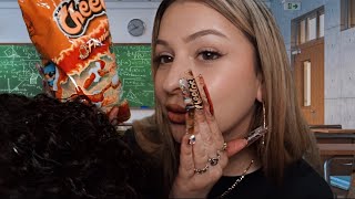 ASMR Hot Cheeto Girl sits in back of you in class🌶️ She plays with your hair amp does your makeup😚 [upl. by Arreip]