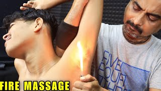 Armpit Hair Removal by Indian Barber  Fire Hair Removal  Head Massage  Neck Cracking  ASMR [upl. by Petite]