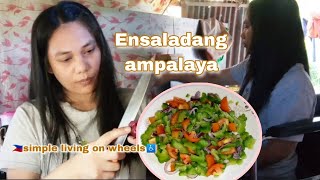 Paraplegic life Bitter gourd salad for our breakfast  simple living on wheels [upl. by Oznola]