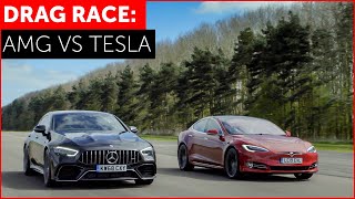 Tesla Model S P100D vs MercedesAMG GT 63 4Door Drag Race [upl. by Airdnola817]