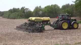 John Deere 6215R with John Deere 1795 planting soybeans 2015 [upl. by Ahsienel]