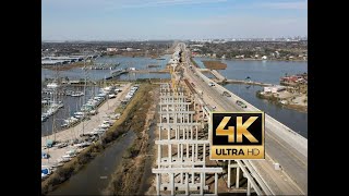 Full Length Drone Flyover Highway 146 Expansion Project and Kemah Bridge Construction in 4K [upl. by Peri807]