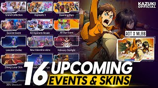 ALL UPCOMING 16 EVENTS AND SKINS RELEASE DATES  AOT X MLBB  ASPIRANTS 30  EXORCIST EVENT amp MORE [upl. by Abas318]