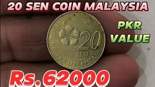 20 Sen Coin Malaysian  Rs62000 Value Pkr Inr Today  Old Coins All Countries [upl. by Eilram455]