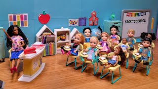 First day of school 2023  Elsa amp Anna toddlers  Barbie is the new teacher  classroom fun [upl. by Ahsat]