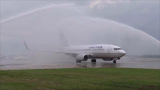 United Airlines 737 Water Salute [upl. by Nnylirej]