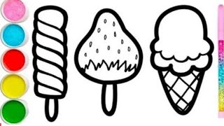 Beautiful Icecream Drawing Painting Coloring for kids Toddlers  How to draw Icecream easy step [upl. by Rihsab]