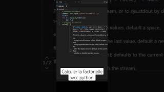 Exercice pythonCrée un programme qui calcule la factorielle python coding youtubeshorts code [upl. by Gwynne]