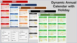 Free Dynamic Annual Calendar with Holiday and Control Panel [upl. by Nivlak]