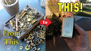 INCREDIBLE Brass Melt  BitsnPieces Melted Into SHINY Bars trashtotreasure forge diy [upl. by Soluk997]