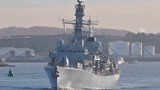 HMS SOMERSET F82 CROSSES FIRESTONE BAY AT WESTERN KINGS AND ENTERS DEVONPORT  24th February 2017 [upl. by Analaj333]