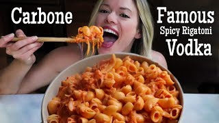 Carbone Famous Spicy Rigatoni Vodka Mukbang  Recipe [upl. by Grannie]