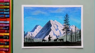 How to Draw Shepherd in Scenery  Easy oil pastel Drawing for Beginners  RATOON ART [upl. by Edina605]